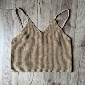 FRYE Crochet Knit Vneck Tank Top Breezy Cotton Adjustable Strap Tan Brown Large